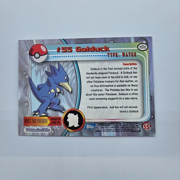 Pokemon 1999 TOPPS Golduck #55 Foil Chrome Blue Logo TV Animation Edition Card - Picture 4 of 4
